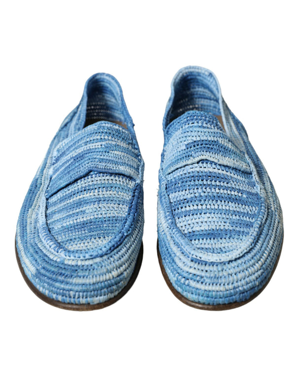 Blue Raffia Slip On Loafers Casual Shoes