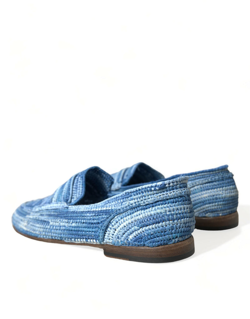 Blue Raffia Slip On Loafers Casual Shoes