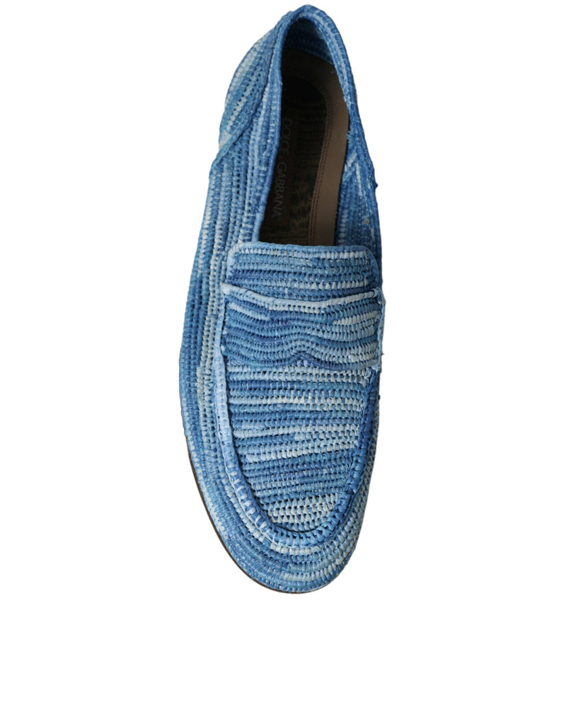 Blue Raffia Slip On Loafers Casual Shoes