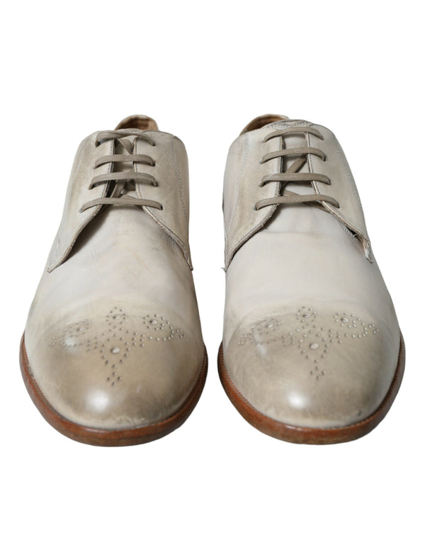 White Distressed Leather Derby Dress Shoes