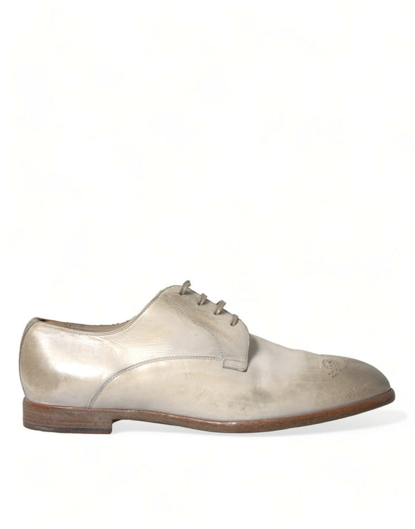White Distressed Leather Derby Dress Shoes