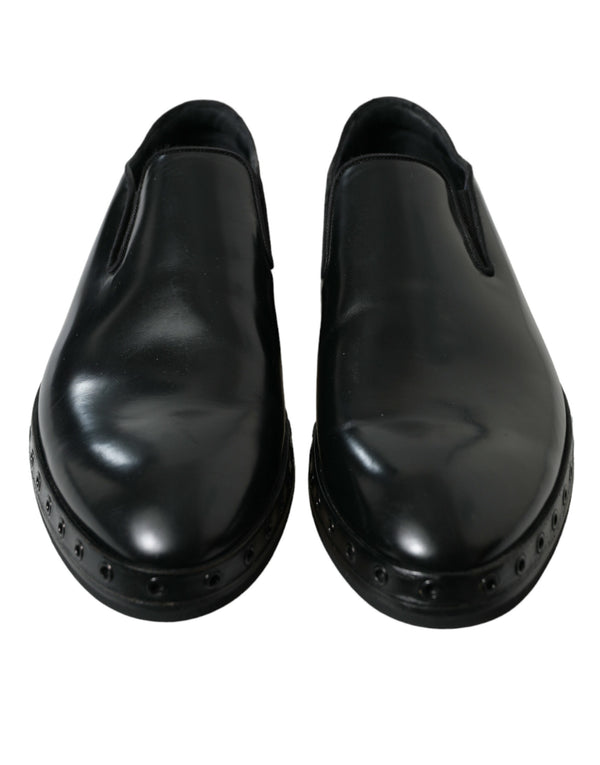 Black Leather Studded Loafers Dress Shoes