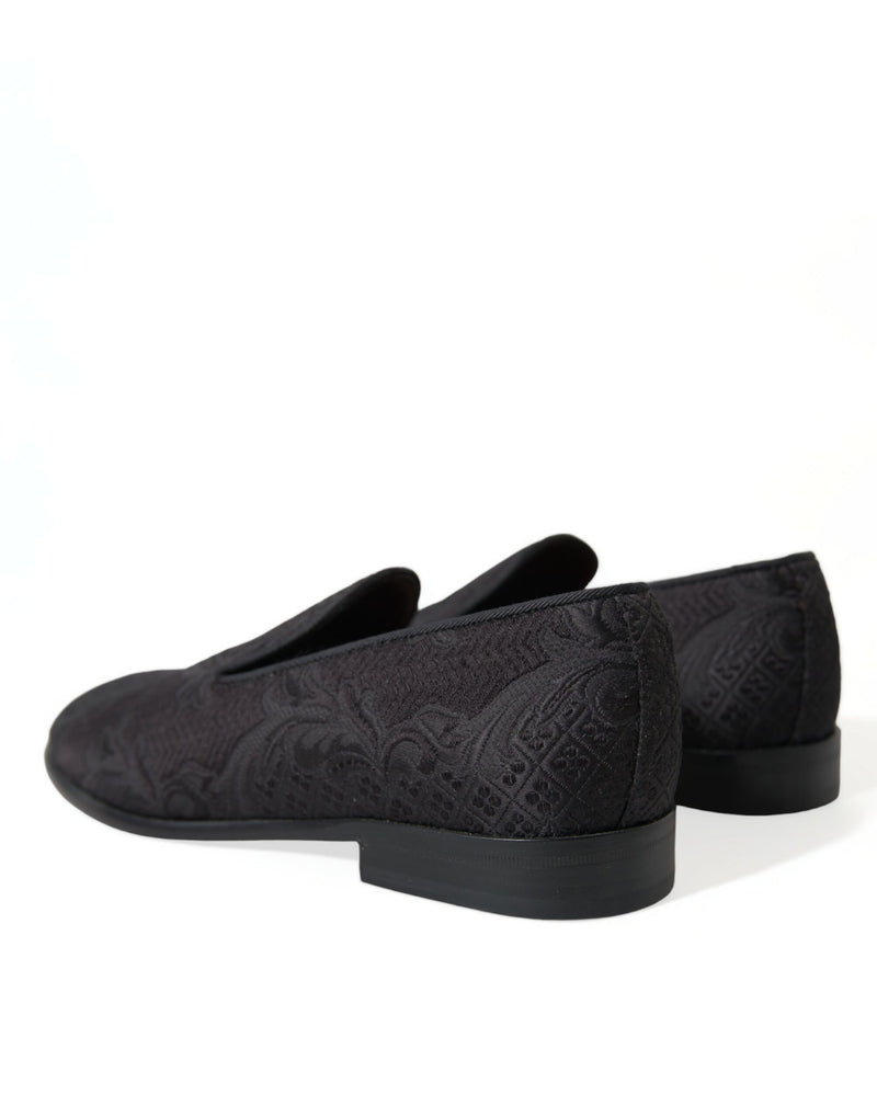 Black Brocade Men Slip On Loafer Dress Shoes