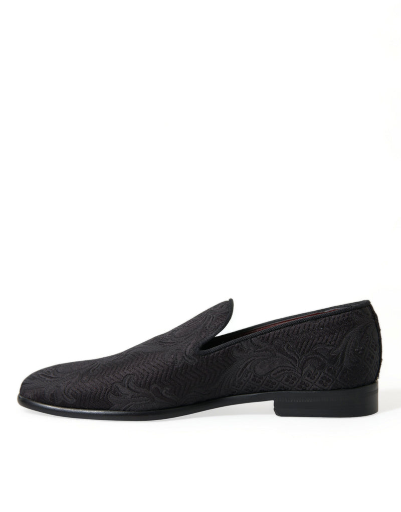 Black Brocade Men Slip On Loafer Dress Shoes