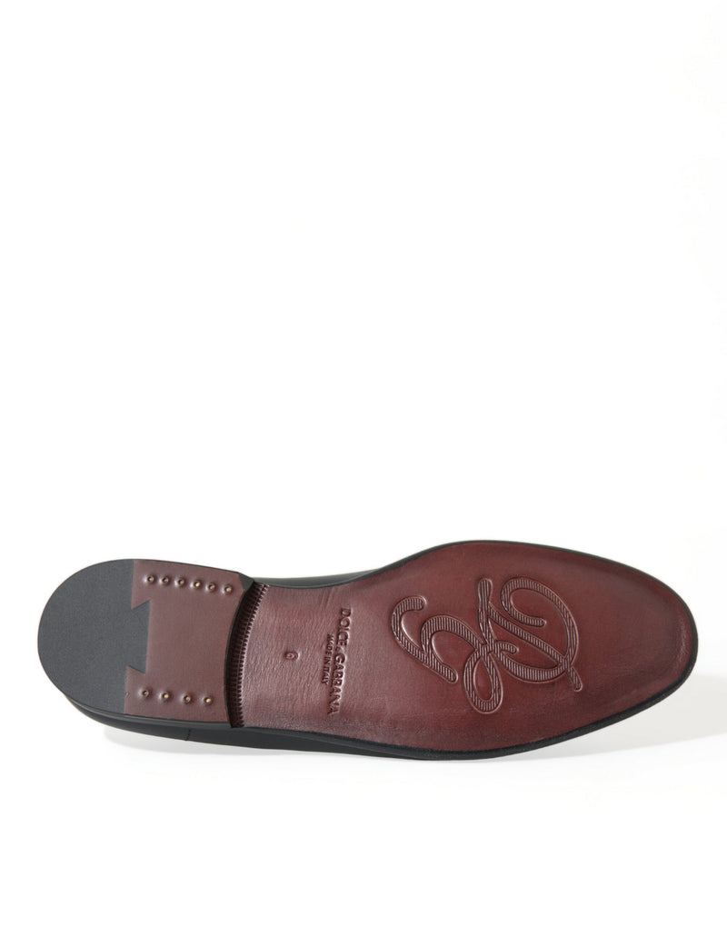 Black Leather Logo Embroidery Loafers Dress Shoes