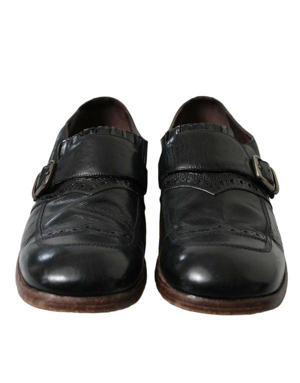 Black Leather Strap Mocassin Dress Shoes