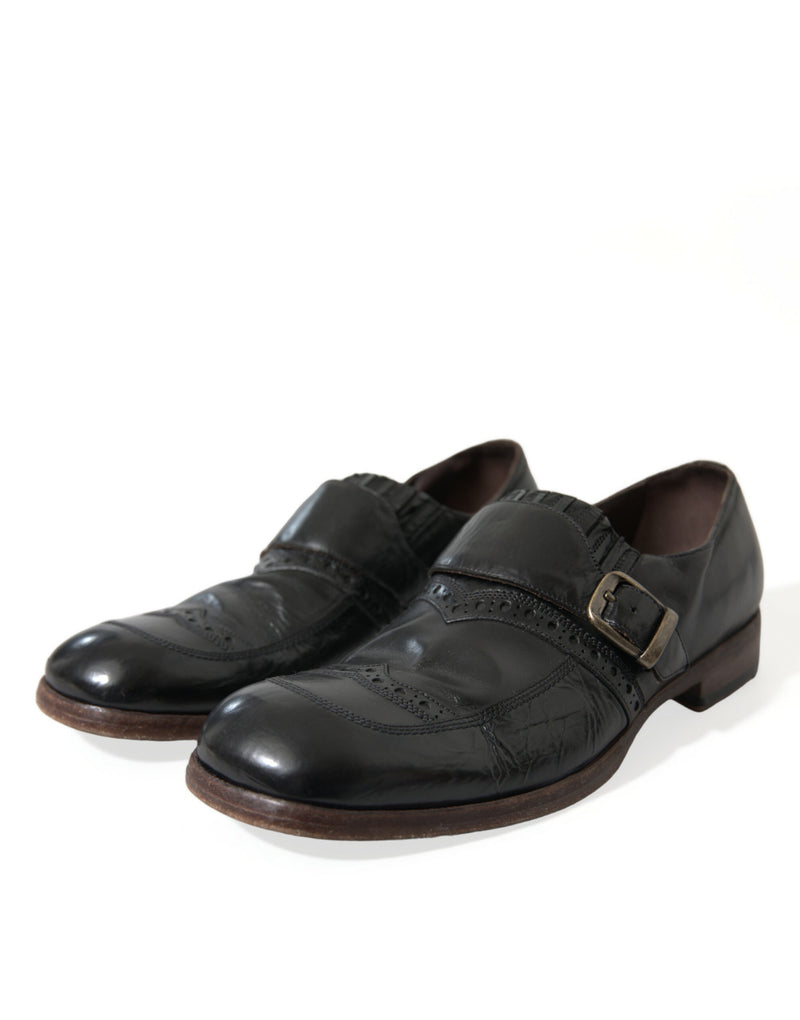 Black Leather Strap Mocassin Dress Shoes