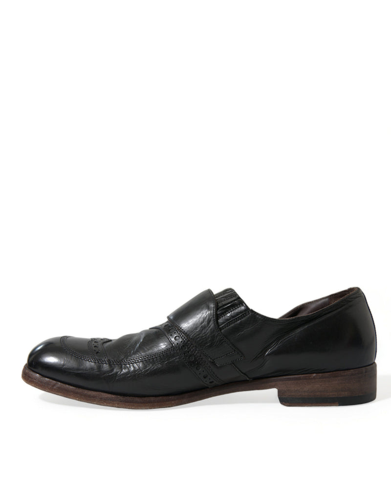 Black Leather Strap Mocassin Dress Shoes