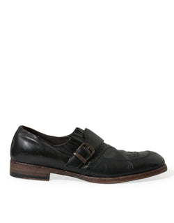 Black Leather Strap Mocassin Dress Shoes