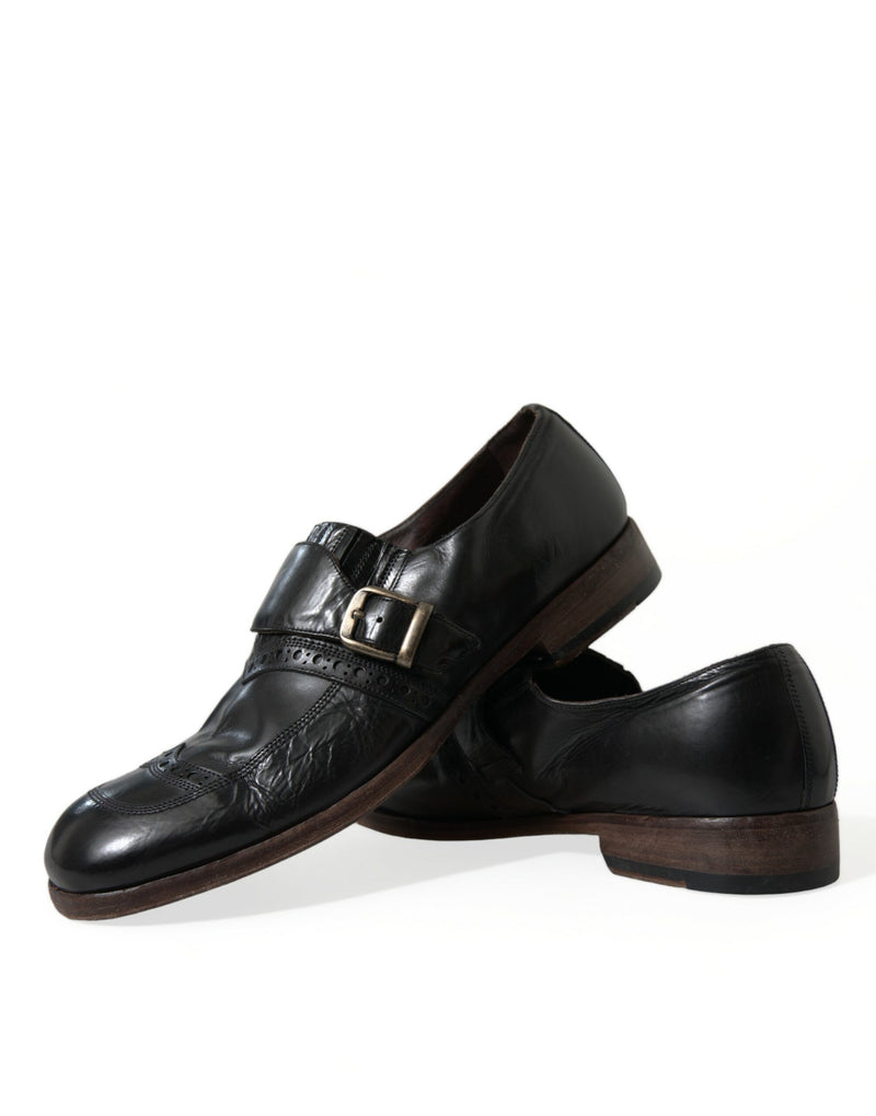 Black Leather Strap Mocassin Dress Shoes