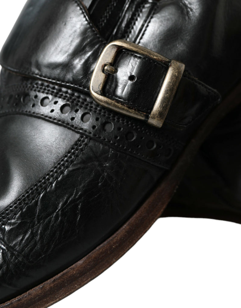 Black Leather Strap Mocassin Dress Shoes