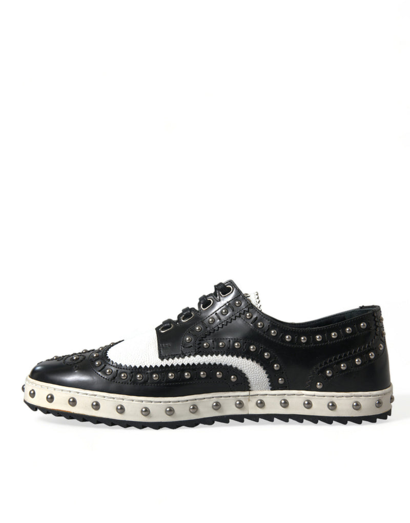 Black White Studded Leather Sneakers Shoes