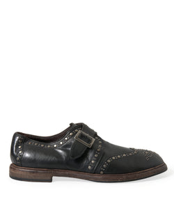 Black Leather Monk Strap Studded Dress Shoes