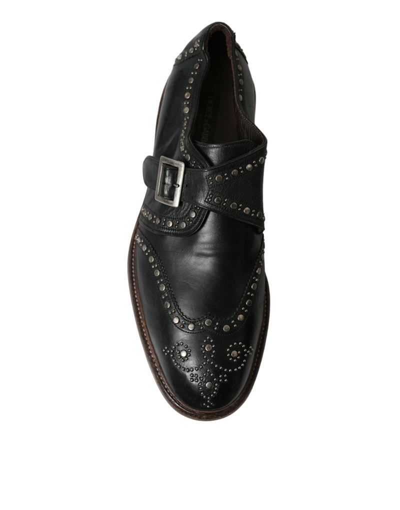 Black Leather Monk Strap Studded Dress Shoes