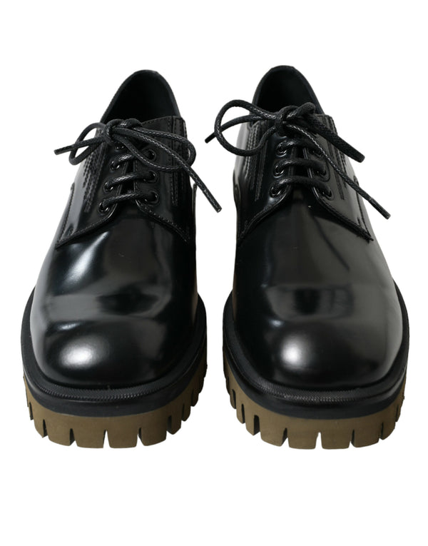 Black Leather Lace Up Derby Men Dress Shoes