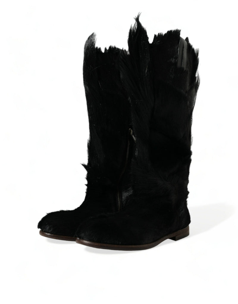 Black Gazelle Fur Mid Calf Winter Boots Shoes