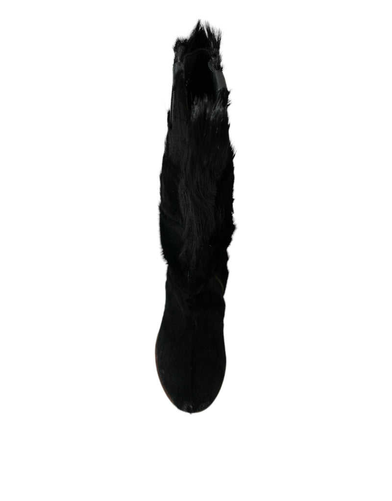 Black Gazelle Fur Mid Calf Winter Boots Shoes