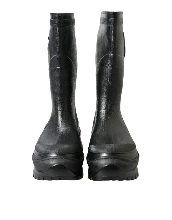 Black Embossed Metallic Rubber Boots Shoes