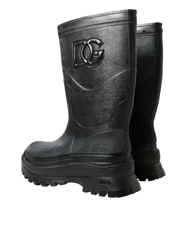 Black Embossed Metallic Rubber Boots Shoes