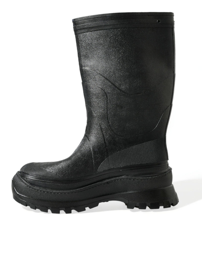 Black Embossed Metallic Rubber Boots Shoes