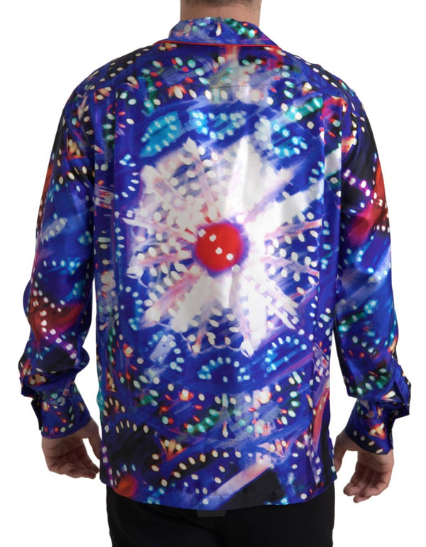 Multicolor Silk Psychedelic Print Men Pajama Shirt