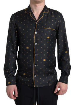 Black Gold Printed Men Pajama Silk Shirt