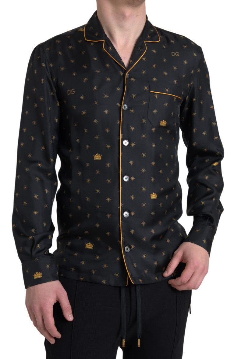 Black Gold Printed Men Pajama Silk Shirt