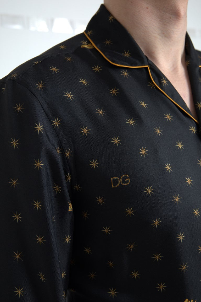 Black Gold Printed Men Pajama Silk Shirt