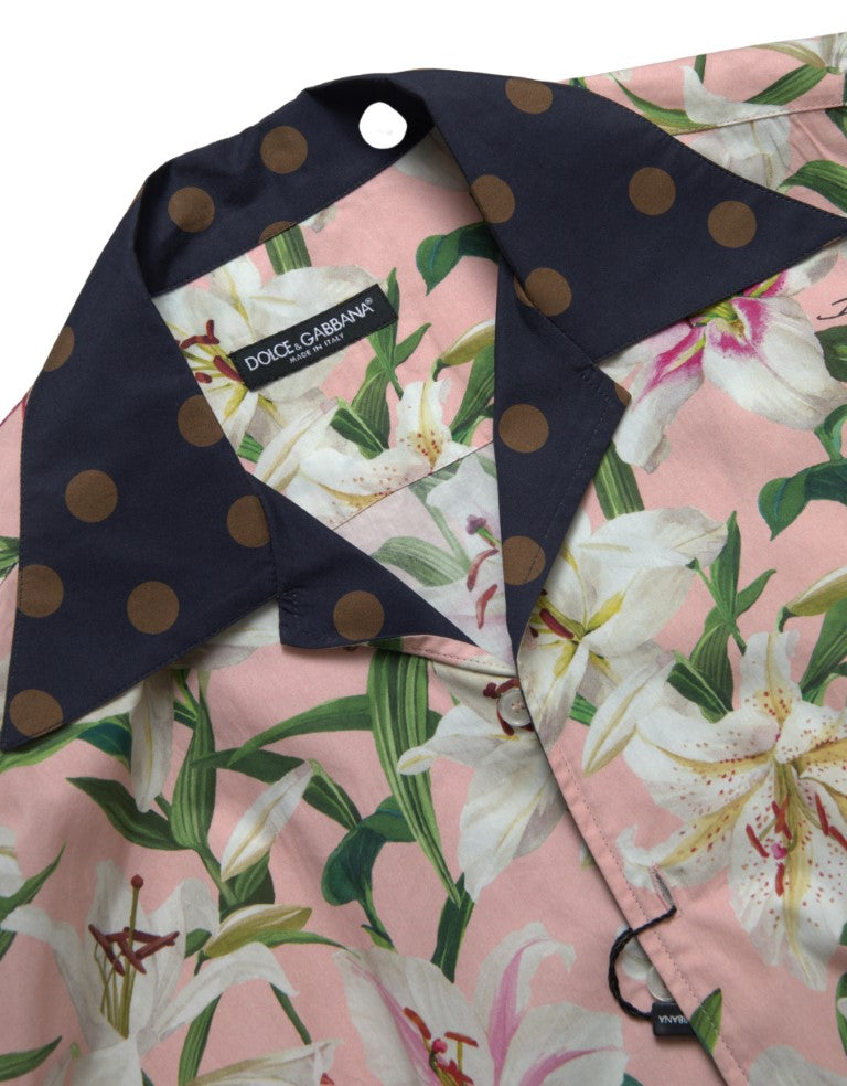 Cotton Polka Dot Lily Print Collared Shirt