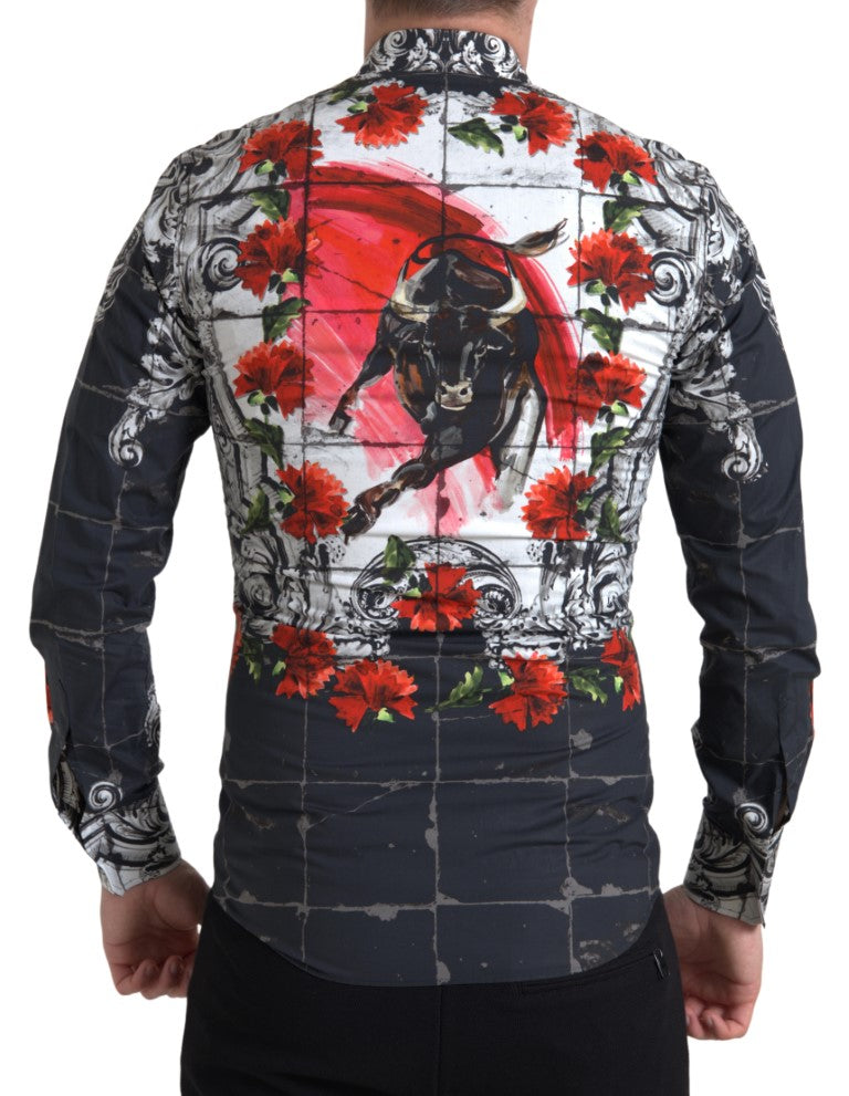 Multicolor Floral Bull Print Collared Shirt