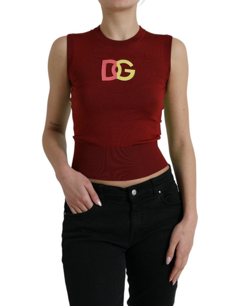 Red Green Silk DG Logo Sleeveless Tank Top