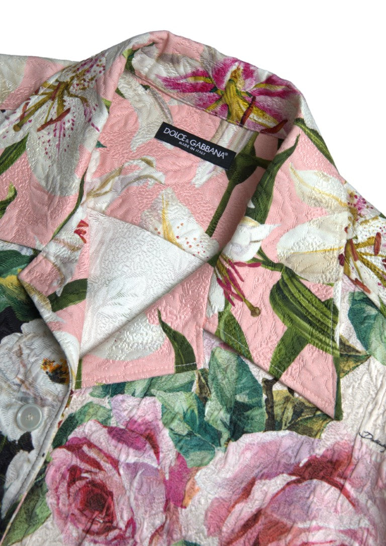 Multicolor Floral Brocade Button Down Shirt