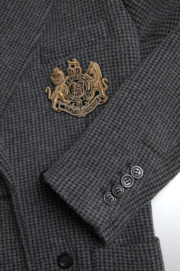 Gray Logo Embroidery Double Breasted Blazer