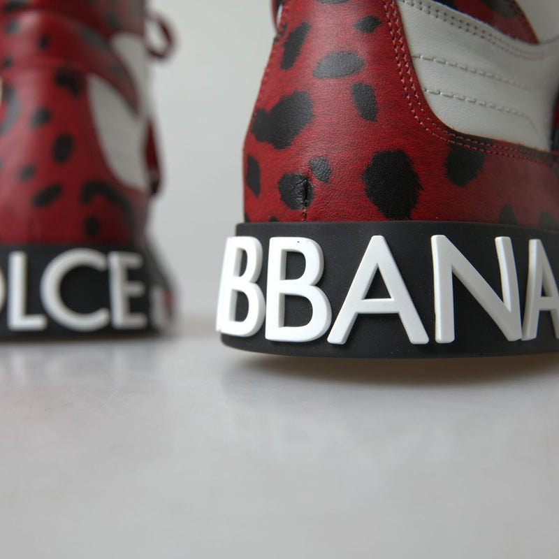 Red Leopard White Leather High Sneakers Shoes