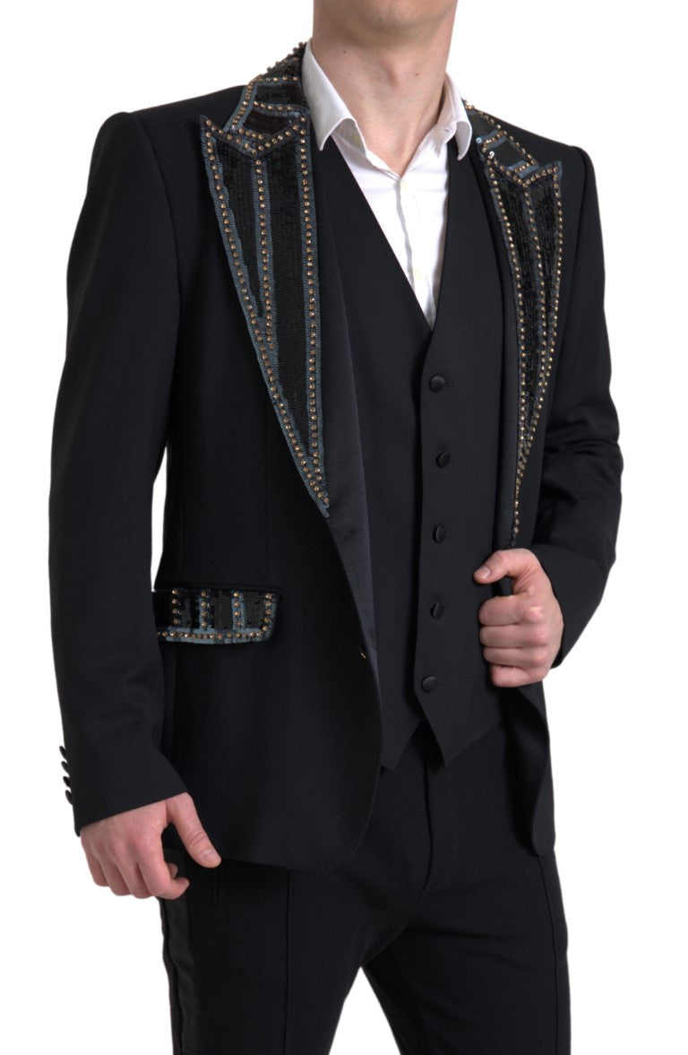 Black Embellished Wool 2 Piece SICILIA Suit