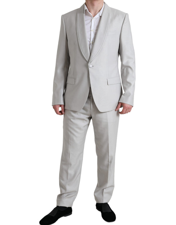 Silver Wool Silk 2 Piece Slim Fit Suit