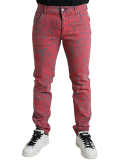 Red Cotton Dye Slim Fit Men Denim Jeans