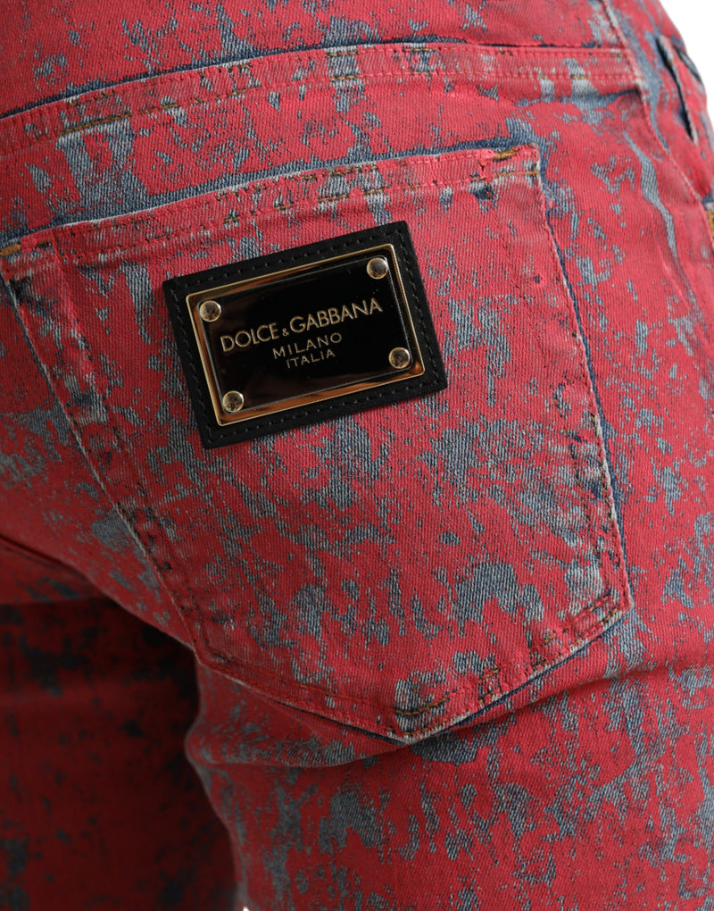 Red Cotton Dye Slim Fit Men Denim Jeans