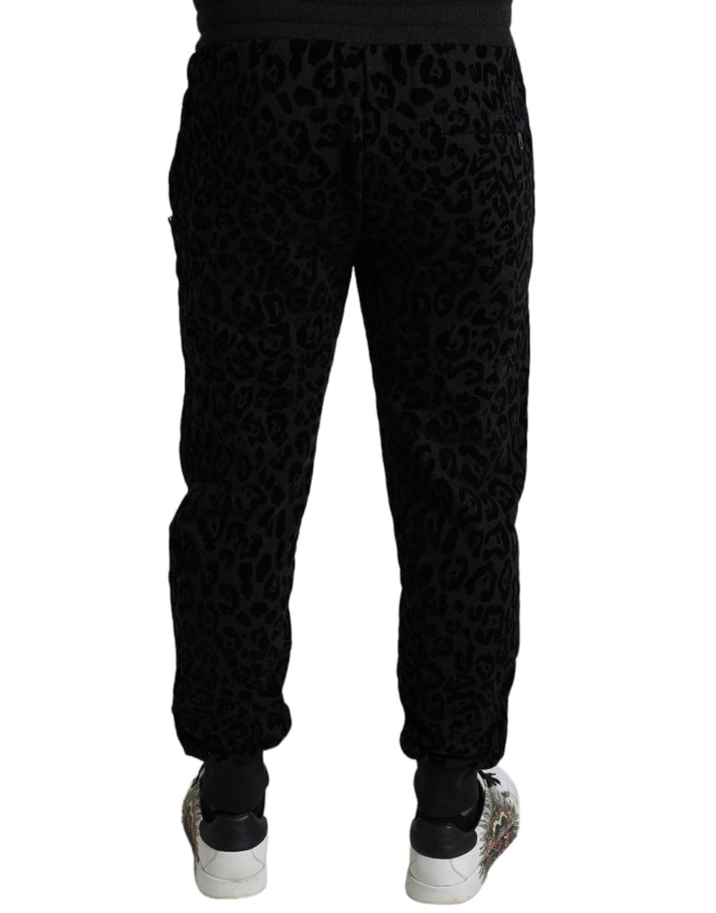 Black Leopard Cotton Slim Fit Jogger Pants