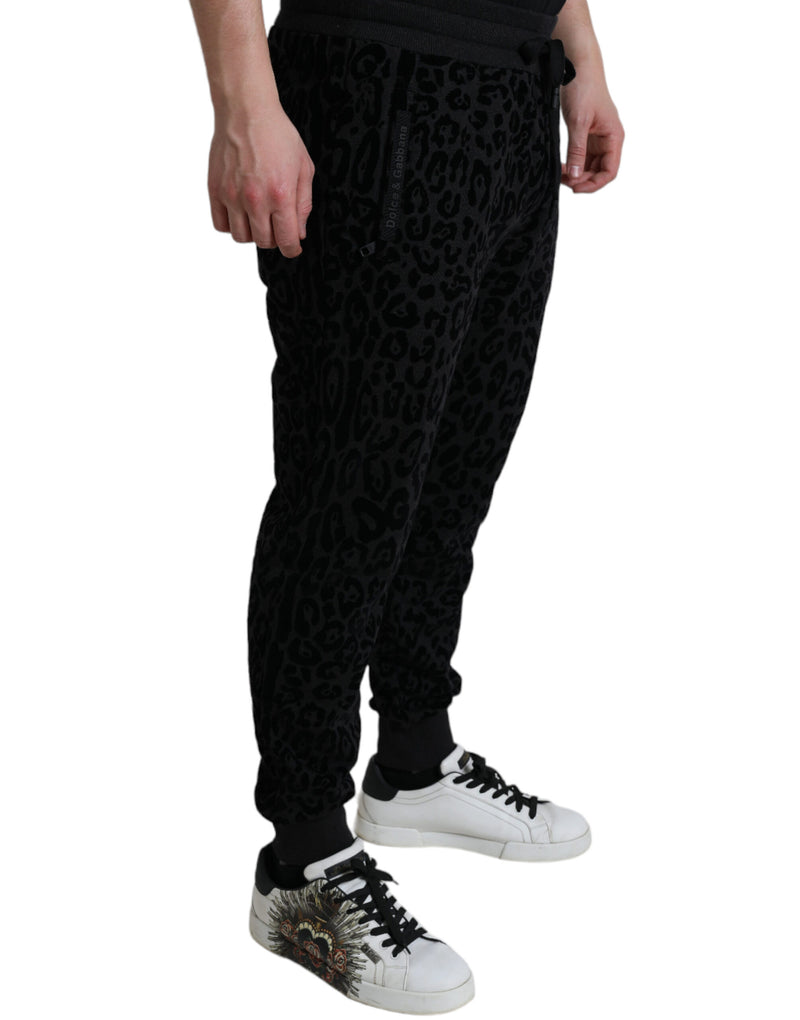 Black Leopard Cotton Slim Fit Jogger Pants