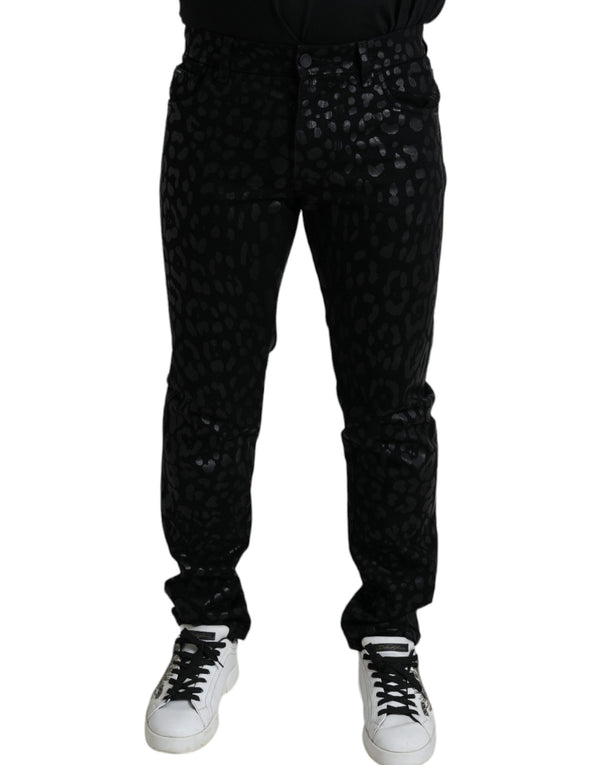 Black Silver Patterned Slim Cotton Jeans