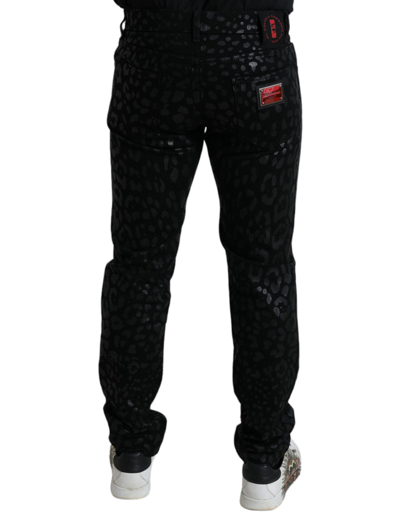 Black Silver Patterned Slim Cotton Jeans