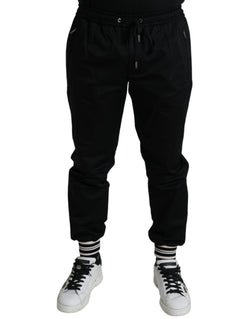 Black Cotton Blend Skinny Jogger Pants