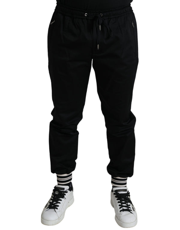 Black Cotton Blend Skinny Jogger Pants