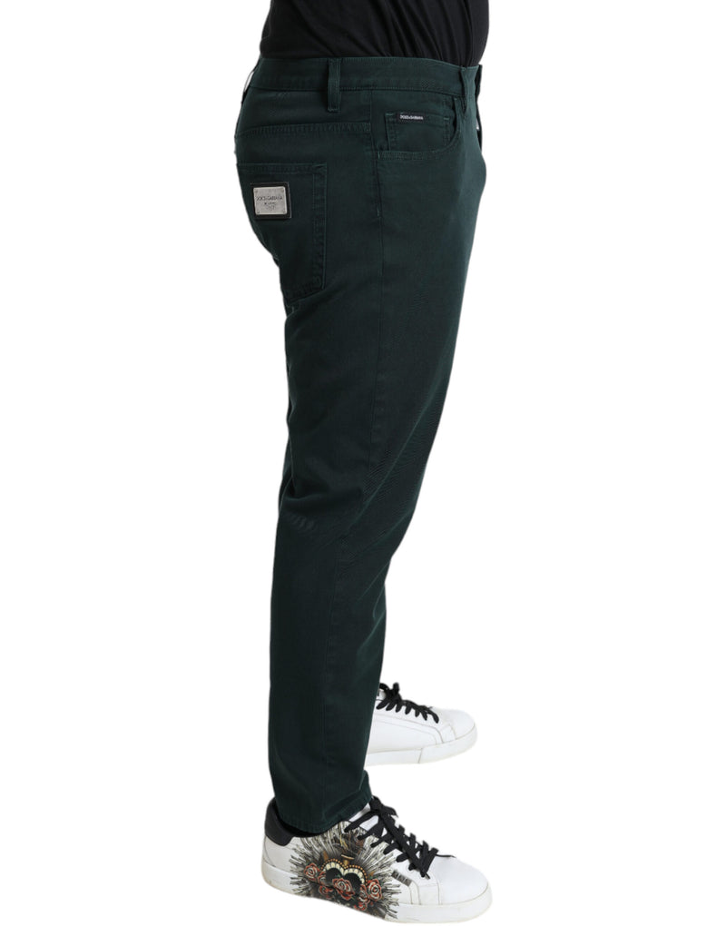 Green Cotton Stretch Skinny Men Denim Jeans