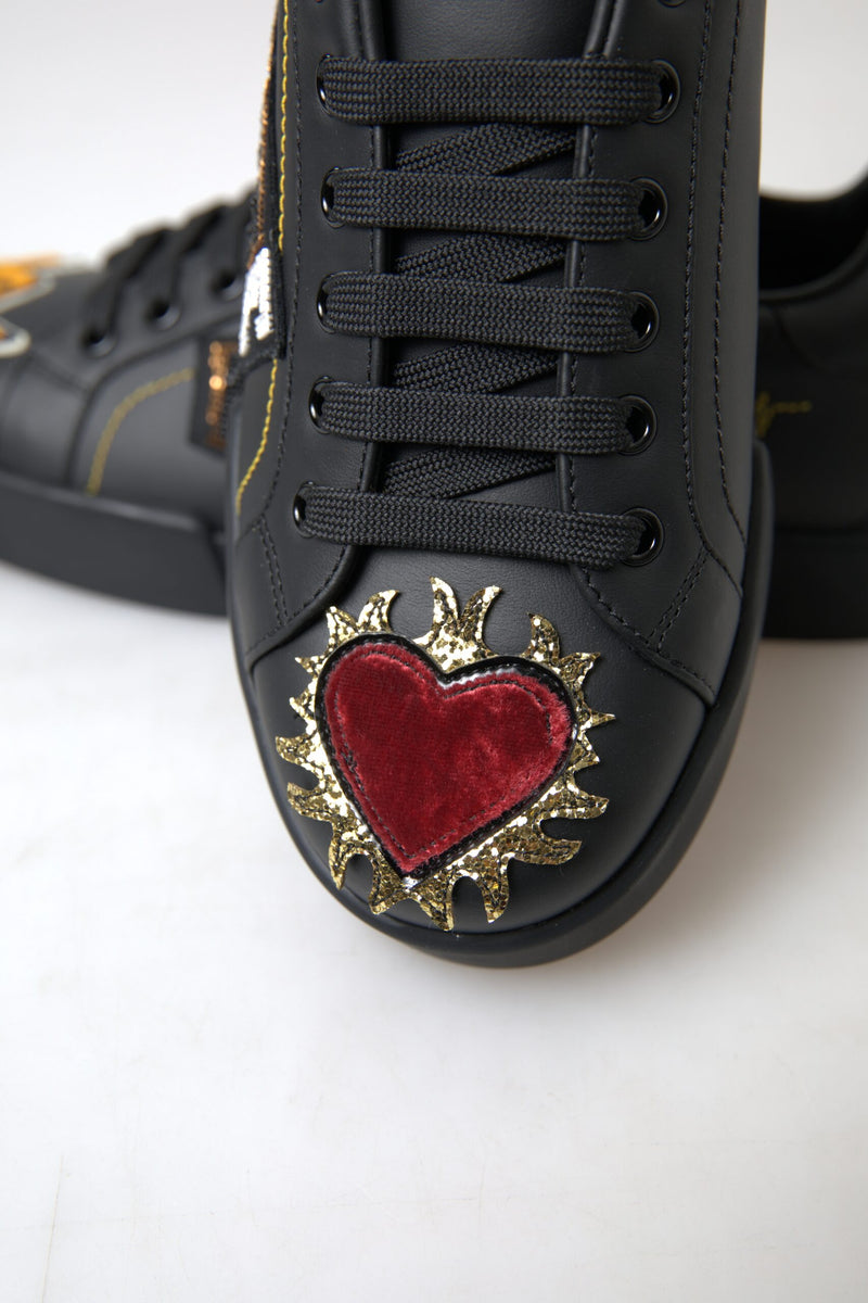 Black Leather Portofino Prince Sneakers