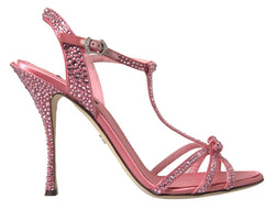 Pink Crystal Ankle Strap Shoes Sandals