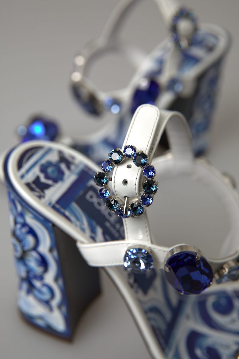 White Blue Keira Sandals Gemstone Embellishment Shoes