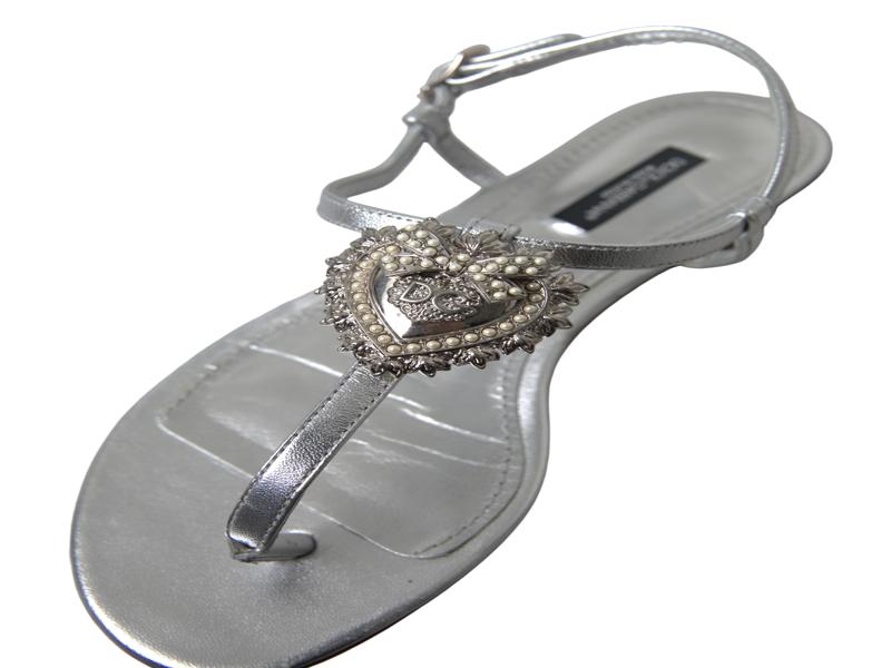 Silver with heart Embellished Flip Flops Sandals