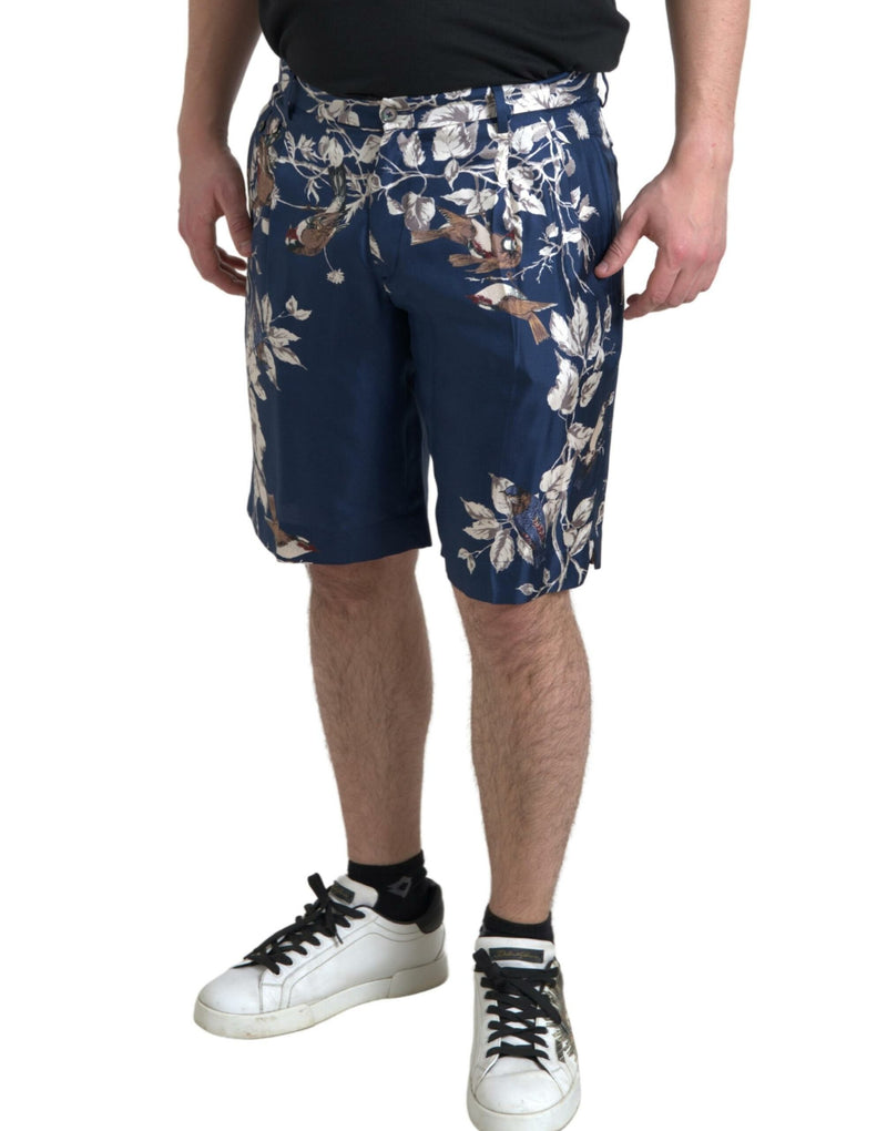 Blue Floral Print Silk Men Bermuda Shorts